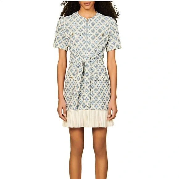 sandro kayle denim dress Plus Size Women's Round Neck Short Sleeve Patchwork Denim Mini Dress, Spring/Summer
